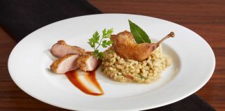 Champagnerdinner-Zwischengang: Wachtel mit Steinpilzrisotto