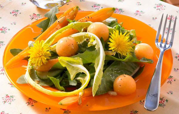 Löwenzahnsalat mit Melone