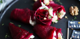 Rote-Bete-Crèpe mit Ziegenkäse-Camembert