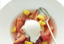 Warme Rhabarber-Consommé mit Erdbeeren und Holunderblütensorbet©Johann Lafer, foto Lafer