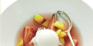Warme Rhabarber-Consommé mit Erdbeeren und Holunderblütensorbet©Johann Lafer, foto Lafer
