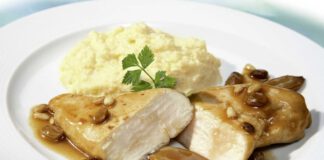 Tessiner Kastanien-Honig-Hähnchen mit Mascarpone-Parmesan-Polenta, WH 1/10